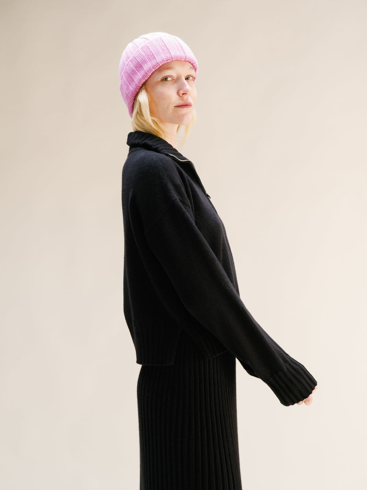 Cashmere Mix Ribbed Beanie-0