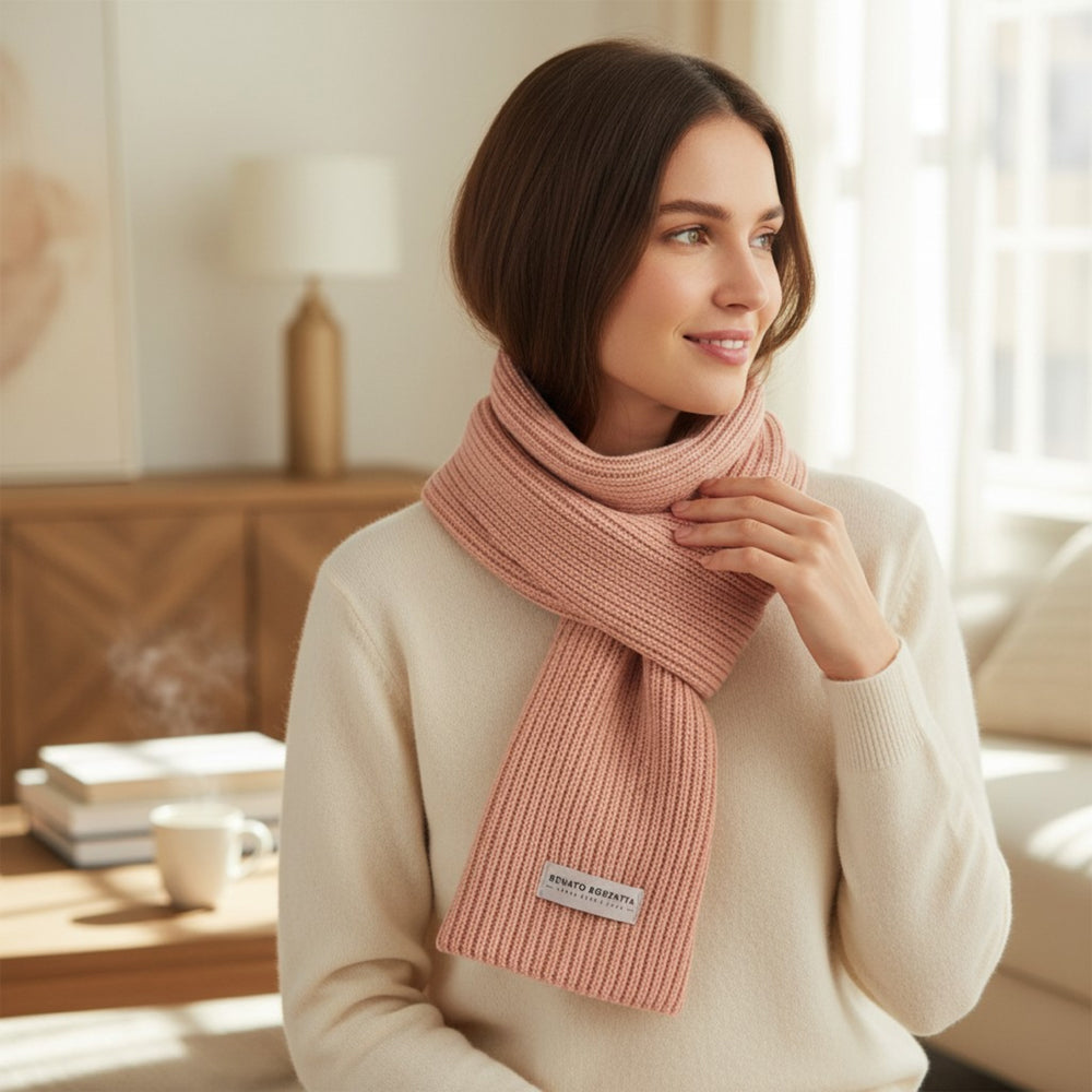 RB5002BJ | CERVINO Wool Blend Knit Scarf Made in Italy, Pink-2