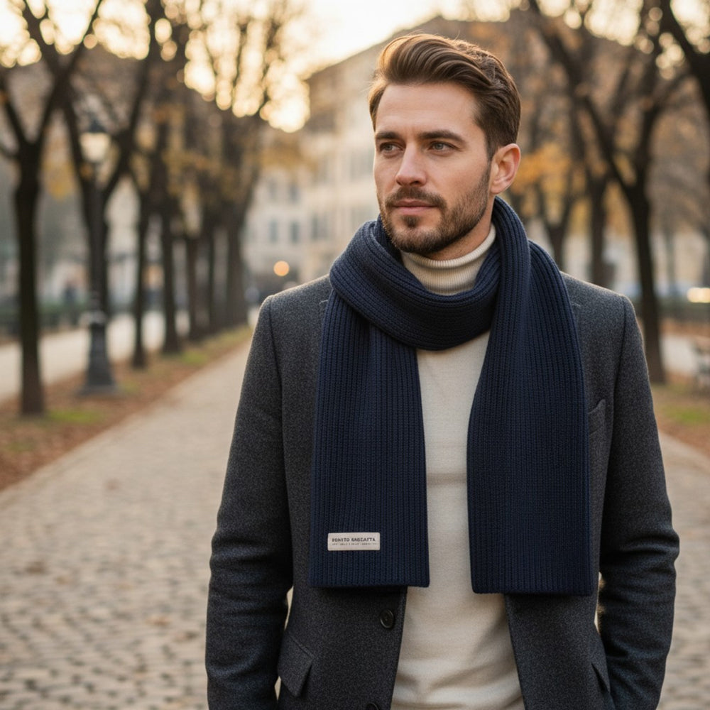 RB5002D | CERVINO Wool Blend Knit Scarf Made in Italy, Blue-2