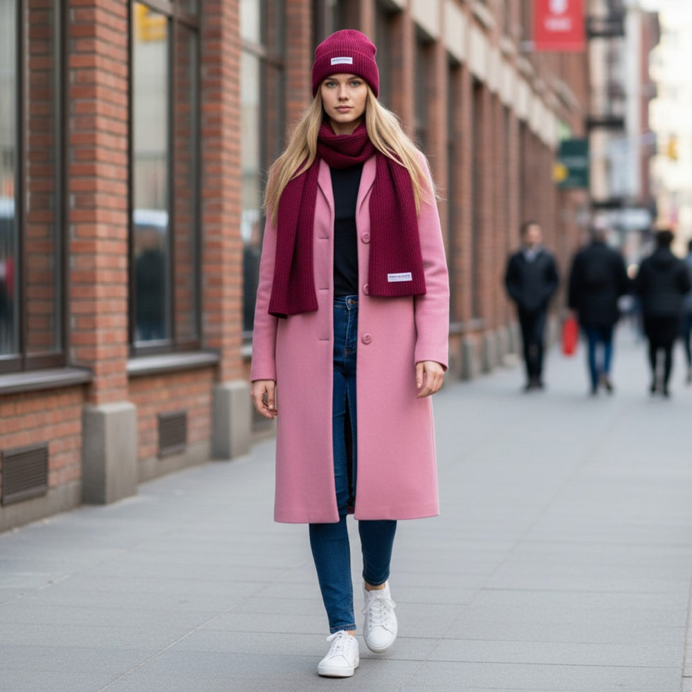RB5002X | CERVINO Wool Blend Knit Scarf Made in Italy, Bordeaux Color-3