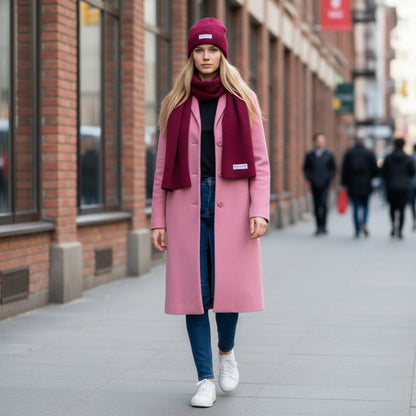 RB5002X | CERVINO Wool Blend Knit Scarf Made in Italy, Bordeaux Color-3